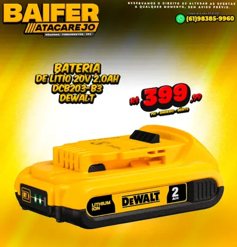 Bateria de Lítio 20V 2.0Ah DCB203-B3 Dewalt