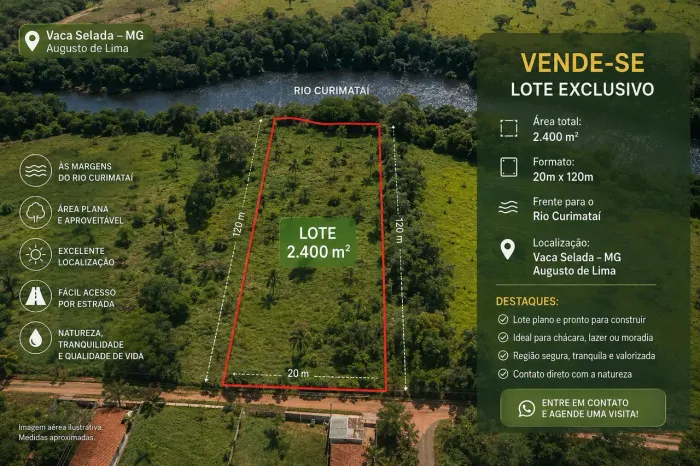 Lote de 2400m² de frente ao Rio curimataí Augusto de Lima