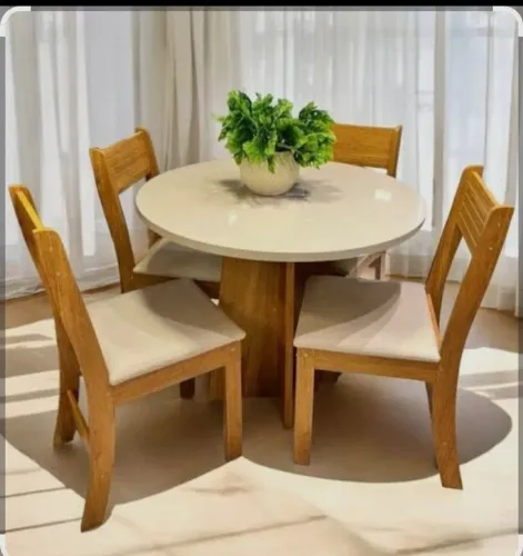 Conjunto Mesa Redonda Ayla Com 4 Cadeiras Elane Freijó Off White