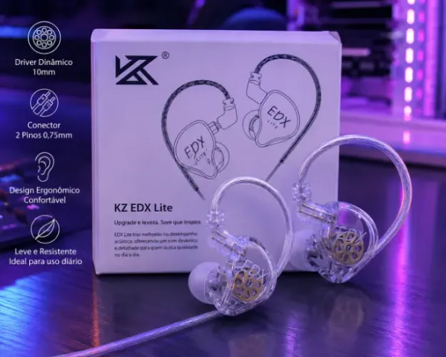 2 Unid. Fone de Ouvido KZ EDX LITE (Sem Mic) - Para Retorno de Palco e Gamer