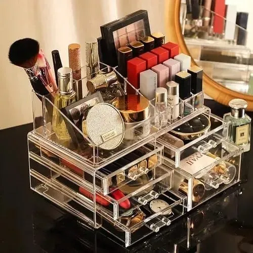 Organizador de Maquiagem Acrílico Porta Cosméticos Jóias com 5 Gavetas e 16 Divisórias