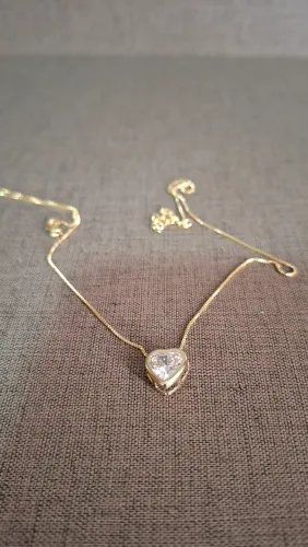 Corrente Veneziana 45 cm Banhada a Ouro com Pingente Coração e Zircônia
