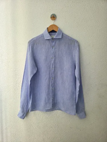 camisa zara man linho azul p