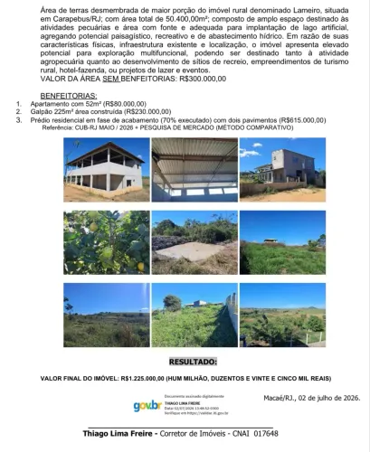 Sítio 50.400 m² em Carapebus/RJ com Galpão, Apartamento e Casa