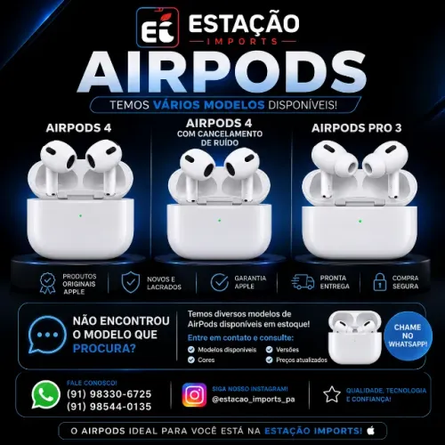 Fones AirPods 4, AirPods 4 com Cancelamento de Ruído (ANC) e AirPods Pro 3 Originais Apple