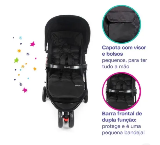 Carrinho de bebê Cosco Kids, preto NOVO