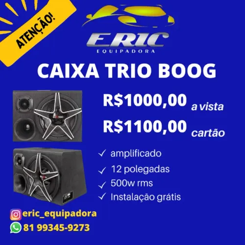 Caixa Amplificada Box Trio Boog  - 500w Rms - Sub 12?  + Cabos- Top - instalada