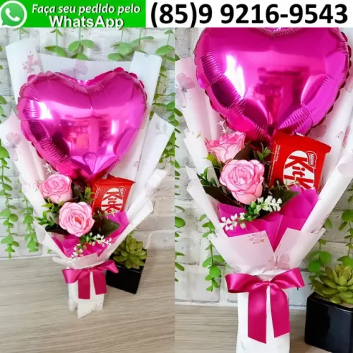 Presente Lembrancinha Dia Internacional da Mulher Balão Rosas Chocolate