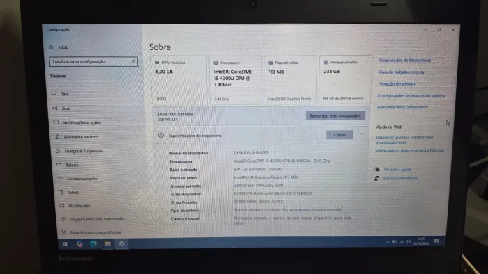 Notebook Lenovo ThinkPad T450 Core i5 8GB RAM SSD 240GB