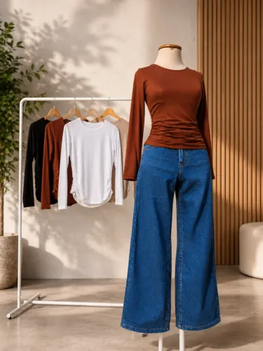 Blusa Feminina Manga Longa Com Franzido Lateral