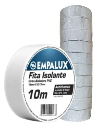Kit Com 8 Fitas Isolante Branca 10 Metros - Empalux