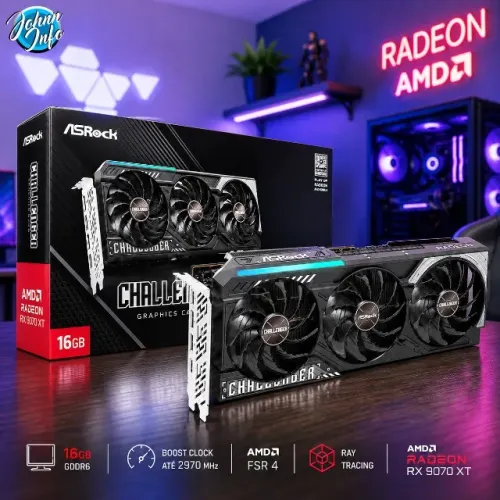 Placa de Vídeo ASRock AMD Radeon RX 9070 XT Challenger, 16GB, GDDR6, FSR, Ray Tracing