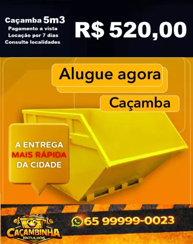 Caçamba entulho, Bota Fora, cata tudo, entulho- Caçamba de 5m3 - R$ 520,00