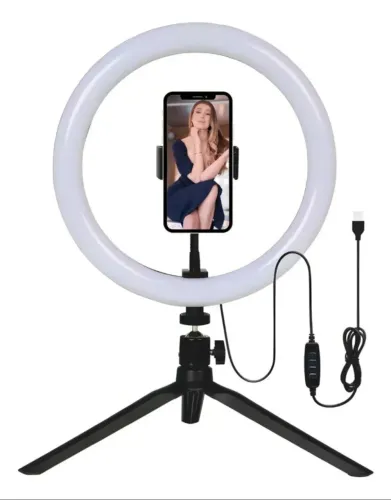 Ring Light oásis 20cm 8 polegadas com Tripé de Mesa USB 3 Tons de Cor