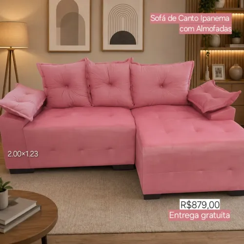 PROMOÇÃO URGENTE - Sofá Ipanema 3 Lugares COM CHAISE Rosa Disponível 
