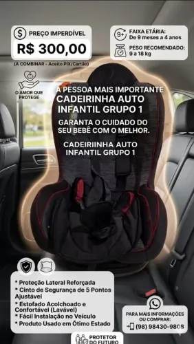 Cadeirinha para carro Infantil Grupo 1 (9 a 18 Kg) estado de Nova!