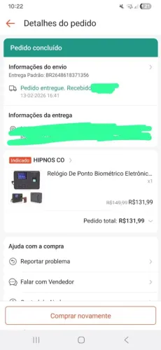 Relógio de ponto biométrico 