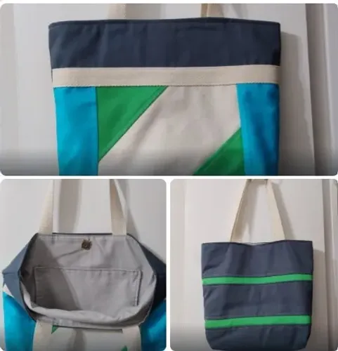 Bolsa artesanal jeans e tecido