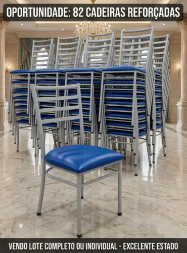 Cadeira estrutura cinza e assento couro náutico azul - R$165,00 (cada)