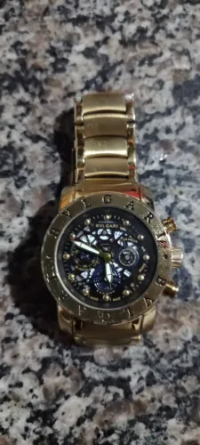 Relógio Masculino BVLGARI Dourado Cronógrafo - Pulseira Aço.