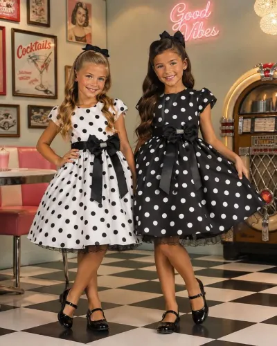Vestido infantil poá bolinhas anos 60