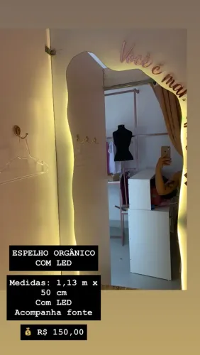 ESPELHO ORGÂNICO COM LED À VENDA ? ? Medidas: 1,13 m x 50 cm