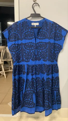 Vestido azul marinho com preto, Zara, TAM. P - Em excelente estado