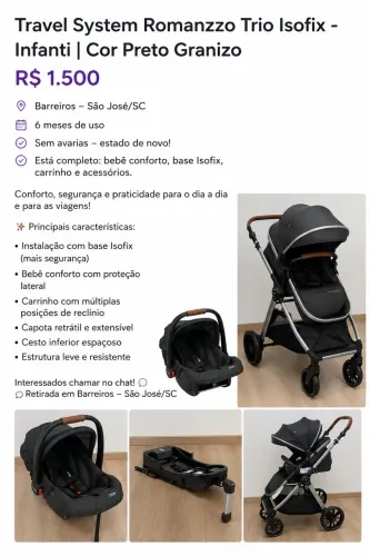 Vendo carrinho de bebe, com moisés e bebê conforto com base isofix