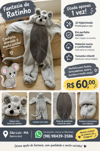 ? Fantasia de Ratinho Infantil - 3 a 4 anos