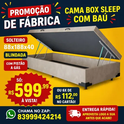 Cama box com baú solteiro 88x188x40