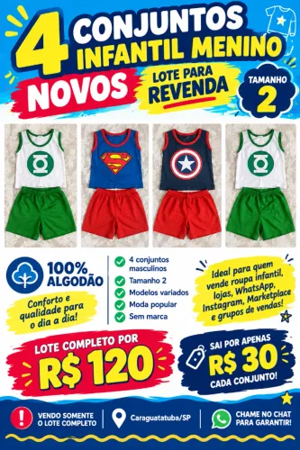 LOTE 4 CONJUNTOS INFANTIL MENINO 100% ALGODÃO NOVOS