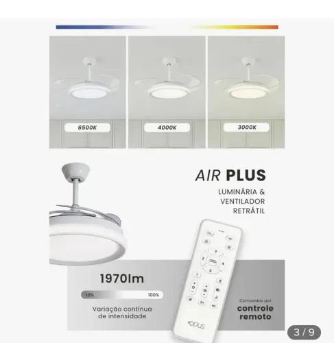luminária ventilador retrátil,com controle remoto