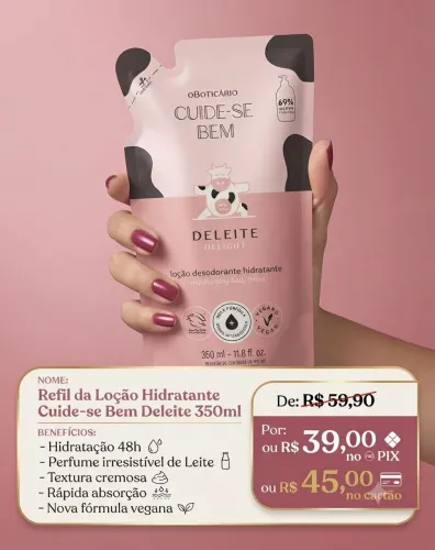 Refil creme hidratante deleite o boticário