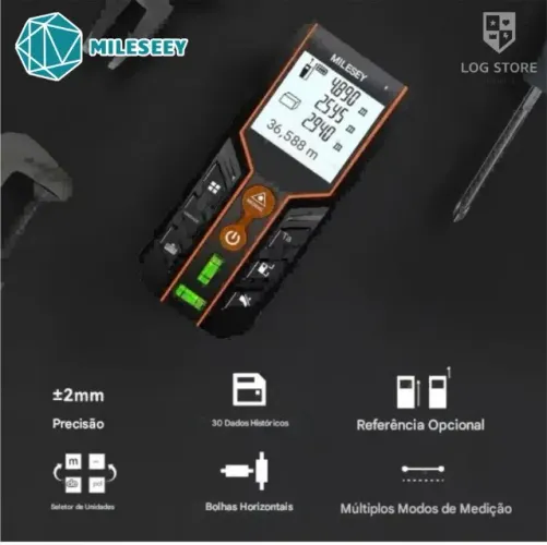 Trena a Laser Digital 40m Mileseey Profissional com Display LCD e Nível Bolha