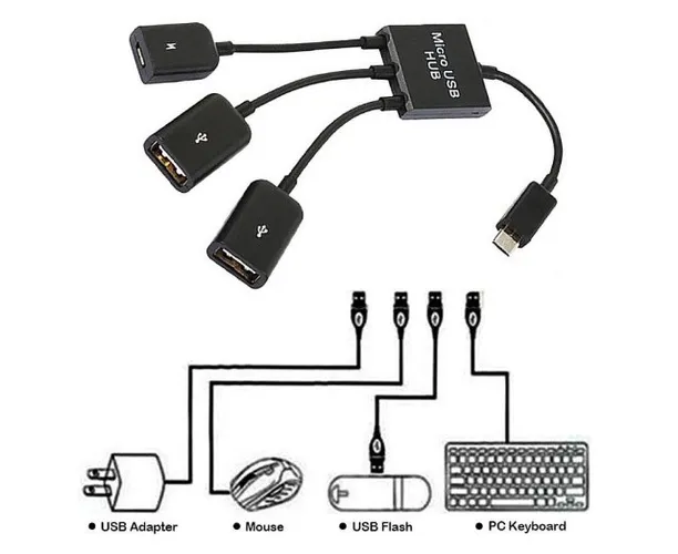  Cabo 4 Em 1 Portas Micro Usb Cubo Adaptador Com Poder CarregamentO Otg Arduino COD-CP300