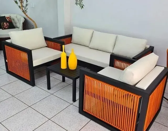 Móveis na corda náutica, fibra sintética e tricô náutico 