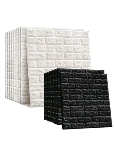 Papel de Parede 3D Adesivo - Tijolo Branco ou Preto 