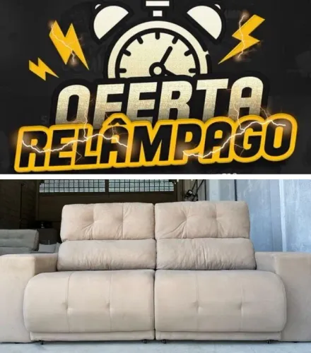 Oferta sofá retrátil e reclinável 3 lugares cor creme 