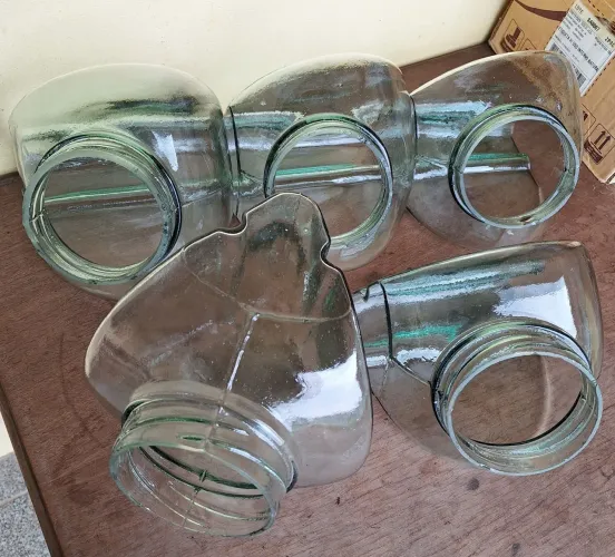 05 GOMOS ANTIGOS DE VIDRO VERDE PARA BALEIRO TAMANHO GRANDE.