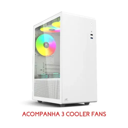 Gabinete Gamer C3Tech MT-G200WH *Com 3 Coolers Branco* - Micro ATX e Mini ITX - WZetta