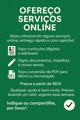 Faço Currículos, Digitação e Serviços Online - Preços Acessíveis 