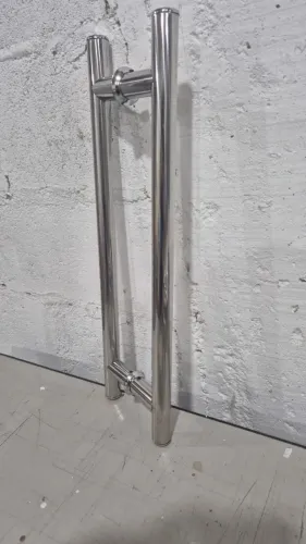Puxador Inox Duplo Tipo H Tubular 50cm Mostruário - Construinox