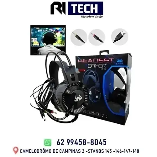 Fone De Ouvido Headset Over-ear Gamer Knup Preto Com Luz Led KP-464 2M Cabo P2