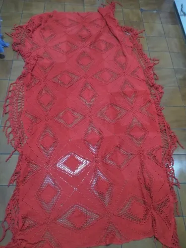 Colcha de Solteiro Crochê Cor Vermelha
