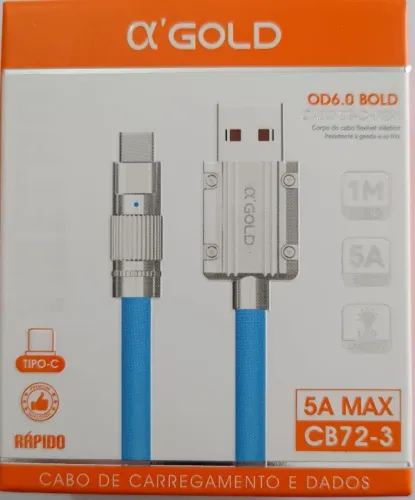 Cabo Tipo C - 5A Max A'Gold Premium Metal Force usb-c ..Leds