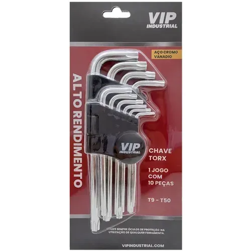 JOGO DE CHAVE TORX C/10PCS T9 A T50 VIP INDUSTRIAL