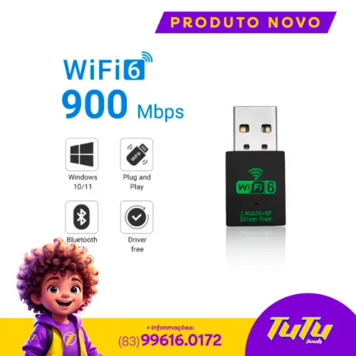Adaptador Wi-fi USB 900Mbps 2.4G/5GHz Dual Band - Lacrado