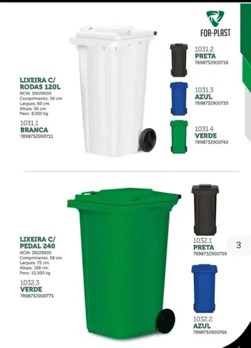 Lixeira grande com rodas 120l e 240l