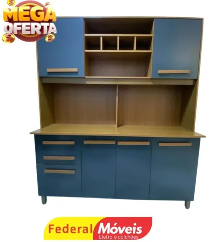 ARMÁRIO DE COZINHA 100% MDF AZUL (MAIS VENDIDO)
