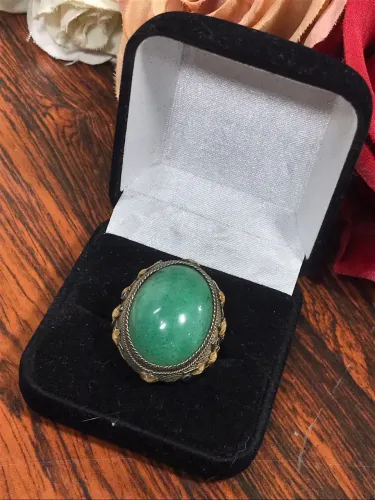 Anel de Prata Vintage com Pedra Jade